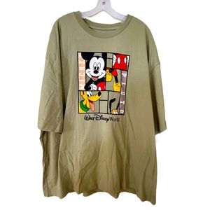 Men’s Disney Mickey Mouse & Pluto Short Sleeve Olive Green Tee - Size 2XL - NWT